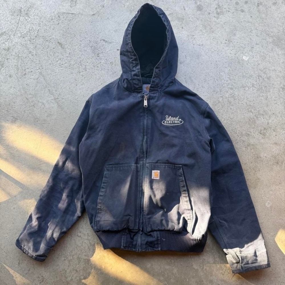 2000s Midnight Navy Quilt Lined Carhartt Hooded Zip Up Jacket Workwear Skater